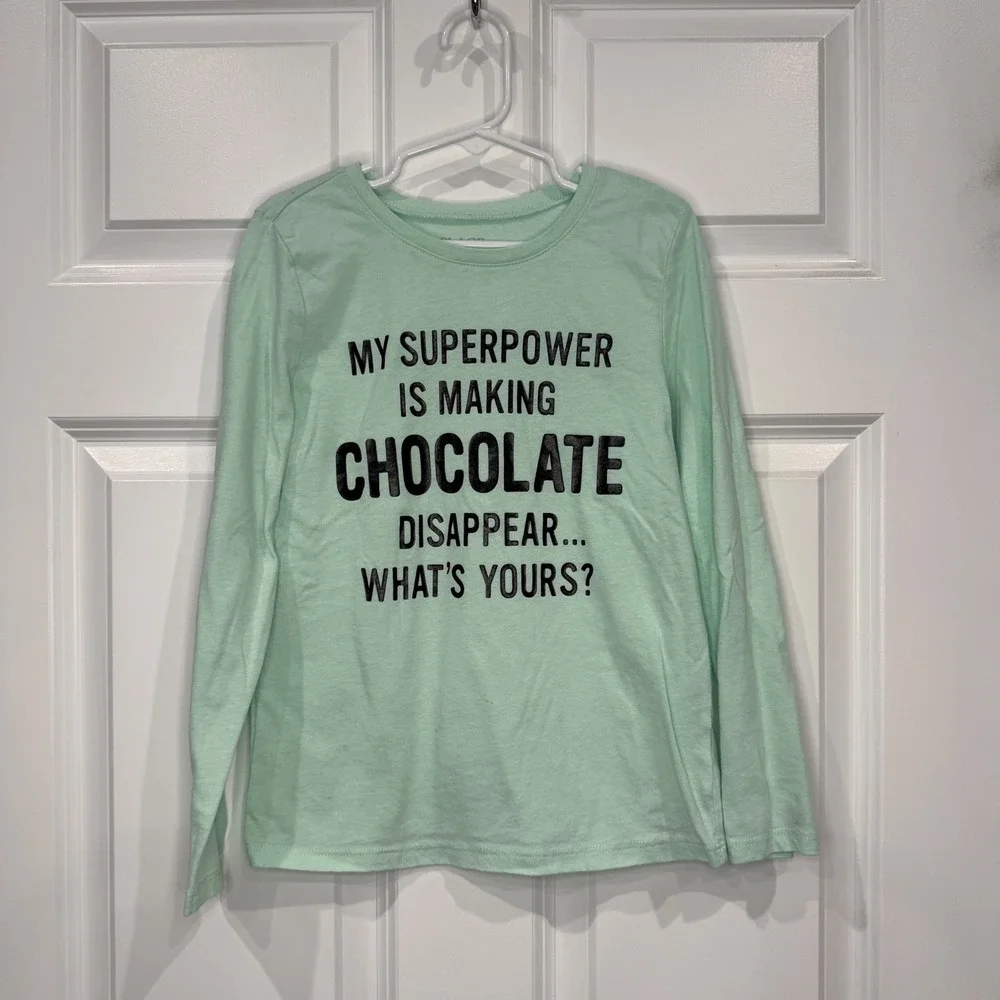 The‎ Children's Place Girls Mint Green Chocolate Superpower Graphic Tee Size 7/8
